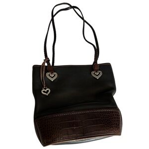 Vintage Brighton leather brown black croc weave shoulder handbag vtg